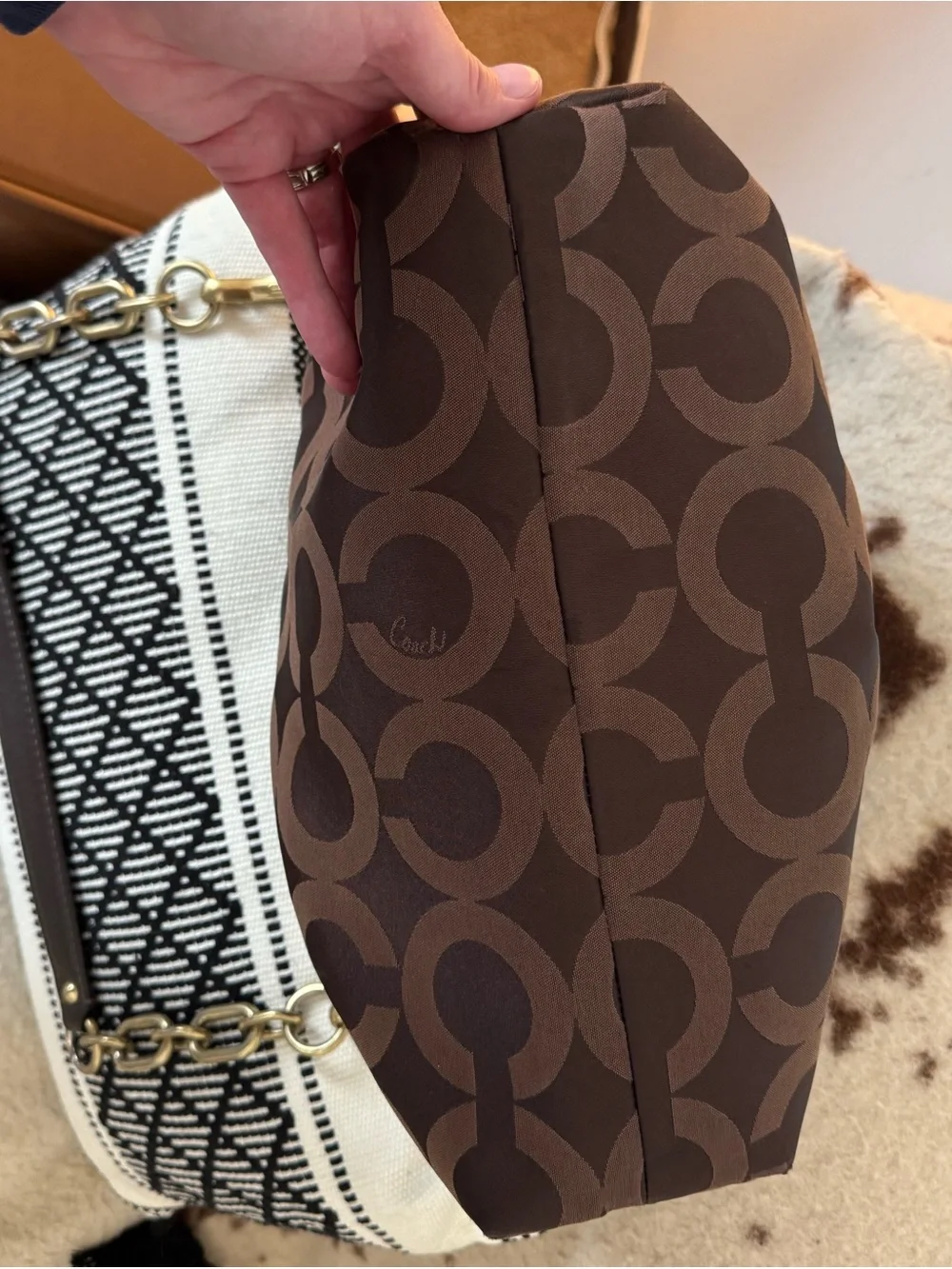 Coach Brown Signature Jacquard Satchel with Gold Hardware shoulder/crossbody